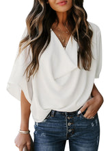 Load image into Gallery viewer, Maolijer Women's Draped Neck Blouses Dolman 3/4 Sleeve Loose Tops Shirt
