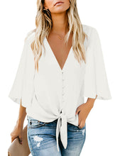 Load image into Gallery viewer, Maolijer Women's Casual Loose Shirt 3/4 Sleeve V Neck Loose Tie Front Blouses Top
