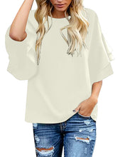 Load image into Gallery viewer, Maolijer Women's Crewneck Casual 3/4 Ruffle Sleeve Blouses Loose Tops Shirt