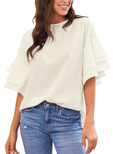 Load image into Gallery viewer, Maolijer Women's Crewneck Casual 3/4 Ruffle Sleeve Blouses Loose Tops Shirt
