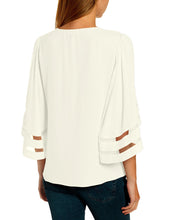 Load image into Gallery viewer, Maolijer Women's V-Neck Casual 3/4 Bell Sleeve Mesh Panel Blouses Loose Tops Shirt