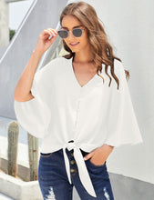 Load image into Gallery viewer, Maolijer Women's Casual Loose Shirt 3/4 Sleeve V Neck Loose Tie Front Blouses Top