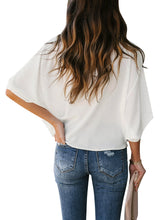 Load image into Gallery viewer, Maolijer Women's Draped Neck Blouses Dolman 3/4 Sleeve Loose Tops Shirt