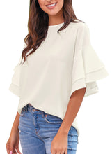 Load image into Gallery viewer, Maolijer Women's Crewneck Casual 3/4 Ruffle Sleeve Blouses Loose Tops Shirt