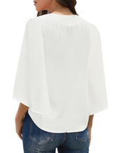 Load image into Gallery viewer, Maolijer Women's Casual Loose Shirt 3/4 Sleeve V Neck Loose Tie Front Blouses Top