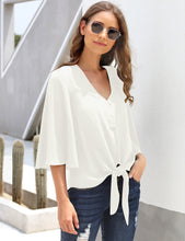 Load image into Gallery viewer, Maolijer Women's Casual Loose Shirt 3/4 Sleeve V Neck Loose Tie Front Blouses Top