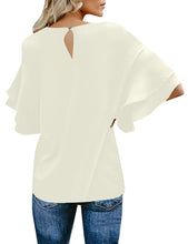 Load image into Gallery viewer, Maolijer Women's Crewneck Casual 3/4 Ruffle Sleeve Blouses Loose Tops Shirt