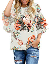 Load image into Gallery viewer, Maolijer Women's Crewneck Casual 3/4 Ruffle Sleeve Blouses Loose Tops Shirt