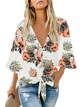 Load image into Gallery viewer, Maolijer Women's Casual Loose Shirt 3/4 Sleeve V Neck Loose Tie Front Blouses Top