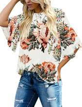 Load image into Gallery viewer, Maolijer Women's Crewneck Casual 3/4 Ruffle Sleeve Blouses Loose Tops Shirt