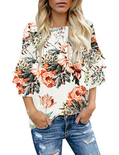 Load image into Gallery viewer, Maolijer Women's Crewneck Casual 3/4 Ruffle Sleeve Blouses Loose Tops Shirt