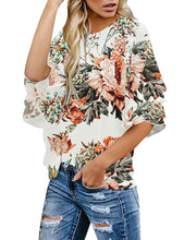 Load image into Gallery viewer, Maolijer Women's Crewneck Casual 3/4 Ruffle Sleeve Blouses Loose Tops Shirt