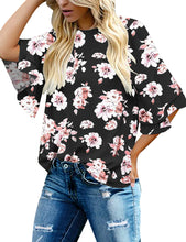 Load image into Gallery viewer, Maolijer Women's Crewneck Casual 3/4 Ruffle Sleeve Blouses Loose Tops Shirt