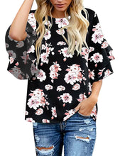 Load image into Gallery viewer, Maolijer Women's Crewneck Casual 3/4 Ruffle Sleeve Blouses Loose Tops Shirt