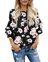 Load image into Gallery viewer, Maolijer Women's Crewneck Casual 3/4 Ruffle Sleeve Blouses Loose Tops Shirt