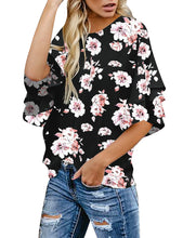 Load image into Gallery viewer, Maolijer Women's Crewneck Casual 3/4 Ruffle Sleeve Blouses Loose Tops Shirt