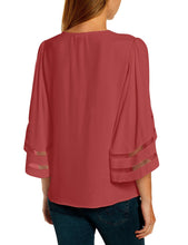 Load image into Gallery viewer, Maolijer Women's V-Neck Casual 3/4 Bell Sleeve Mesh Panel Blouses Loose Tops Shirt