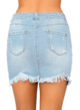 Load image into Gallery viewer, Maolijer Women's Casual Mid Waisted Frayed Hem Denim Jeans Stretch Short Skirts