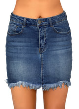 Load image into Gallery viewer, Maolijer Women's Casual Mid Waisted Frayed Hem Denim Jeans Stretch Short Skirts