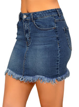 Load image into Gallery viewer, Maolijer Women's Casual Mid Waisted Frayed Hem Denim Jeans Stretch Short Skirts