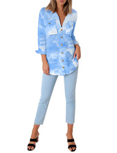 Load image into Gallery viewer, Maolijer Women's Casual V Neck Button Down Blouse Roll-up Sleeve Loose Shirt Tunic Tops with Pockets