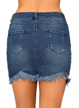 Load image into Gallery viewer, Maolijer Women's Casual Mid Waisted Frayed Hem Denim Jeans Stretch Short Skirts
