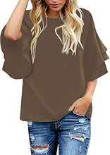 Load image into Gallery viewer, Maolijer Women's Crewneck Casual 3/4 Ruffle Sleeve Blouses Loose Tops Shirt