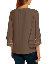 Load image into Gallery viewer, Maolijer Women's V-Neck Casual 3/4 Bell Sleeve Mesh Panel Blouses Loose Tops Shirt