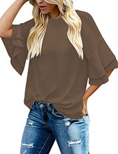 Load image into Gallery viewer, Maolijer Women's Crewneck Casual 3/4 Ruffle Sleeve Blouses Loose Tops Shirt
