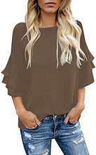 Load image into Gallery viewer, Maolijer Women's Crewneck Casual 3/4 Ruffle Sleeve Blouses Loose Tops Shirt