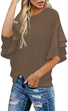 Load image into Gallery viewer, Maolijer Women's Crewneck Casual 3/4 Ruffle Sleeve Blouses Loose Tops Shirt