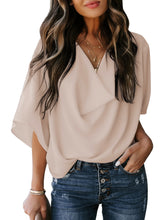 Load image into Gallery viewer, Maolijer Women's Draped Neck Blouses Dolman 3/4 Sleeve Loose Tops Shirt