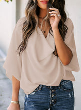 Load image into Gallery viewer, Maolijer Women's Draped Neck Blouses Dolman 3/4 Sleeve Loose Tops Shirt