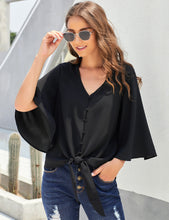 Load image into Gallery viewer, Maolijer Women's Casual Loose Shirt 3/4 Sleeve V Neck Loose Tie Front Blouses Top