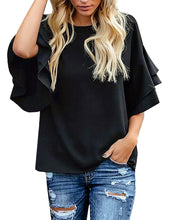 Load image into Gallery viewer, Maolijer Women's Crewneck Casual 3/4 Ruffle Sleeve Blouses Loose Tops Shirt