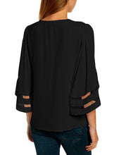 Load image into Gallery viewer, Maolijer Women's V-Neck Casual 3/4 Bell Sleeve Mesh Panel Blouses Loose Tops Shirt