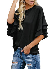 Load image into Gallery viewer, Maolijer Women's Crewneck Casual 3/4 Ruffle Sleeve Blouses Loose Tops Shirt