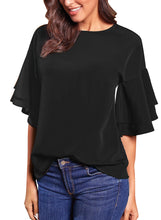 Load image into Gallery viewer, Maolijer Women's Crewneck Casual 3/4 Ruffle Sleeve Blouses Loose Tops Shirt