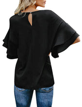 Load image into Gallery viewer, Maolijer Women's Crewneck Casual 3/4 Ruffle Sleeve Blouses Loose Tops Shirt