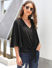 Load image into Gallery viewer, Maolijer Women's Casual Loose Shirt 3/4 Sleeve V Neck Loose Tie Front Blouses Top