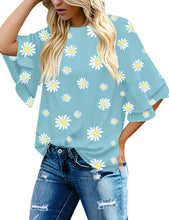Load image into Gallery viewer, Maolijer Women's Crewneck Casual 3/4 Ruffle Sleeve Blouses Loose Tops Shirt