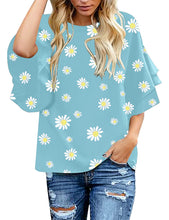 Load image into Gallery viewer, Maolijer Women's Crewneck Casual 3/4 Ruffle Sleeve Blouses Loose Tops Shirt