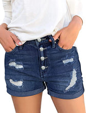 Load image into Gallery viewer, Maolijer Women's Mid Waisted Stretch Shorts Folded Hem Frayed Distressed Jean Denim Shorts