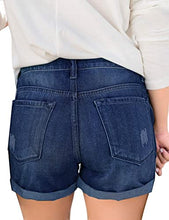 Load image into Gallery viewer, Maolijer Women's Mid Waisted Stretch Shorts Folded Hem Frayed Distressed Jean Denim Shorts
