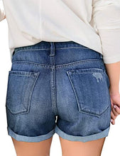 Load image into Gallery viewer, Maolijer Women's Mid Waisted Stretch Shorts Folded Hem Frayed Distressed Jean Denim Shorts
