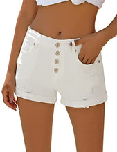 Load image into Gallery viewer, Maolijer Women's Mid Waisted Stretch Shorts Folded Hem Frayed Distressed Jean Denim Shorts