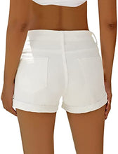 Load image into Gallery viewer, Maolijer Women's Mid Waisted Stretch Shorts Folded Hem Frayed Distressed Jean Denim Shorts