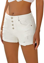 Load image into Gallery viewer, Maolijer Women's Mid Waisted Stretch Shorts Folded Hem Frayed Distressed Jean Denim Shorts