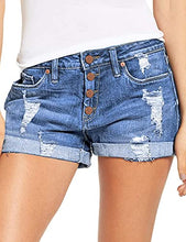 Load image into Gallery viewer, Maolijer Women's Mid Waisted Stretch Shorts Folded Hem Frayed Distressed Jean Denim Shorts