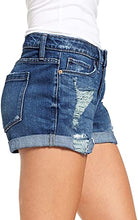 Load image into Gallery viewer, Maolijer Women's Mid Waisted Stretch Shorts Folded Hem Frayed Distressed Jean Denim Shorts